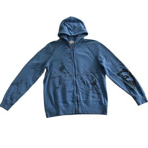 Blue UK Art Printed Burberry Zip up Hoodie